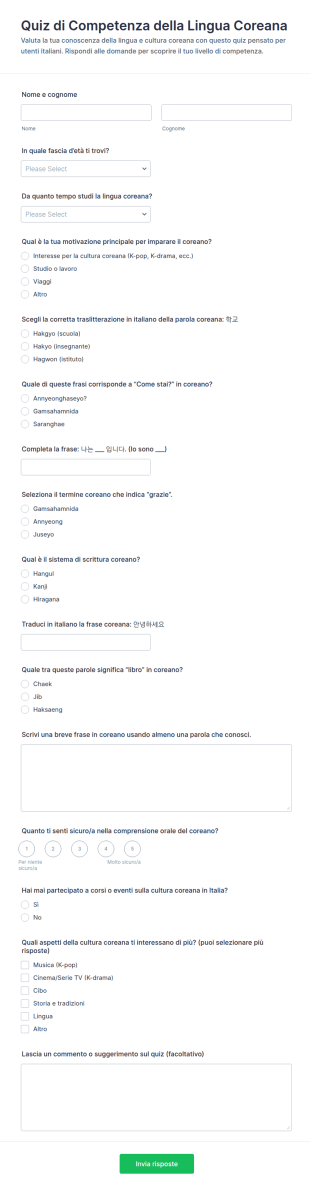 Quiz Di Conoscenza Della Lingua Coreana