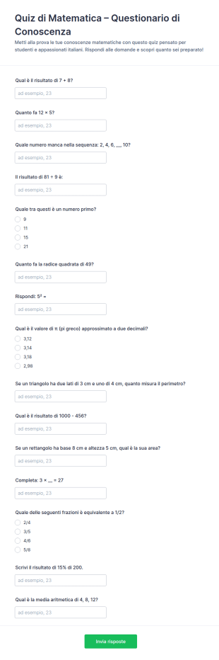 Quiz Di Conoscenze Matematiche