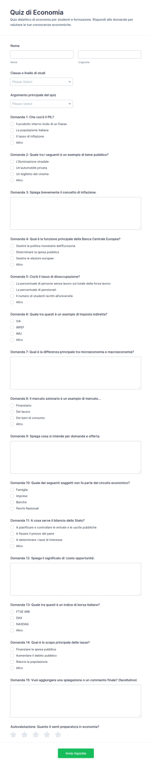 Quiz Di Economia Per Esame