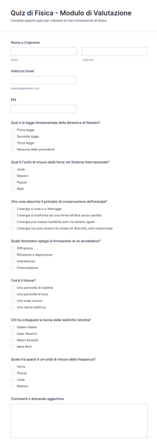 Quiz Di Fisica Modulo Di Valutazione