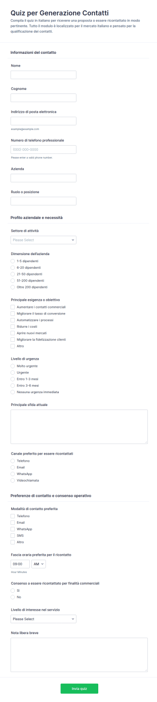 Quiz Di Generazione Contatti