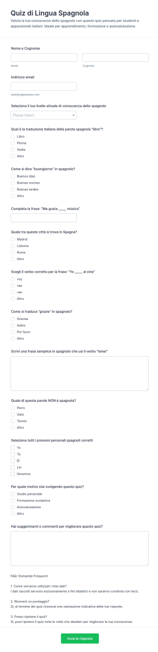Quiz Di Lingua Spagnola
