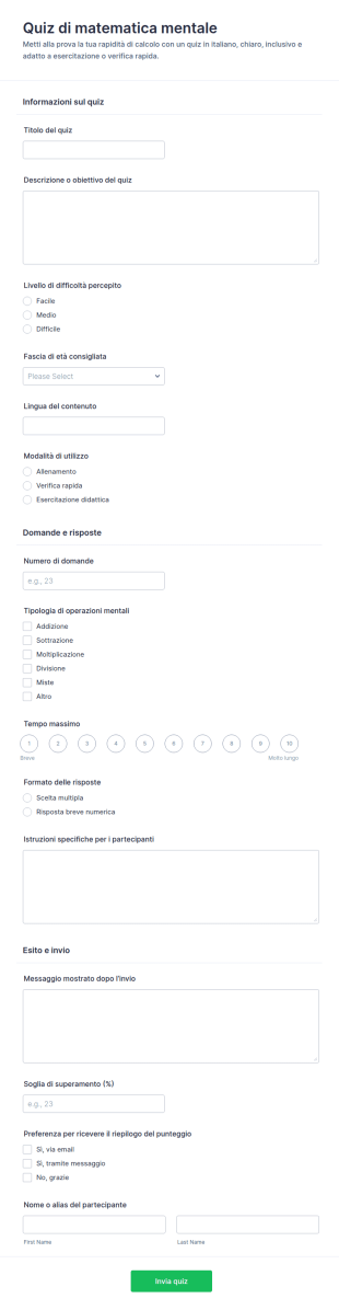 Quiz Di Matematica Mentale