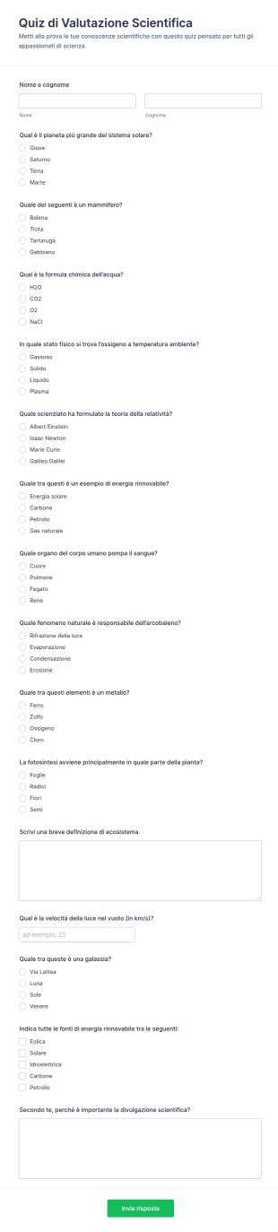 Quiz Di Valutazione Delle Scienze