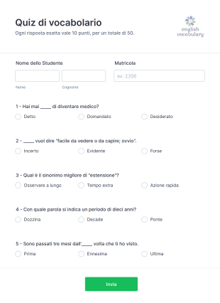 Quiz Di Vocabolario Form Template