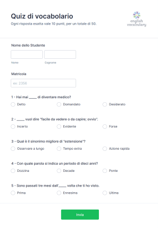 Quiz Di Vocabolario Form Template
