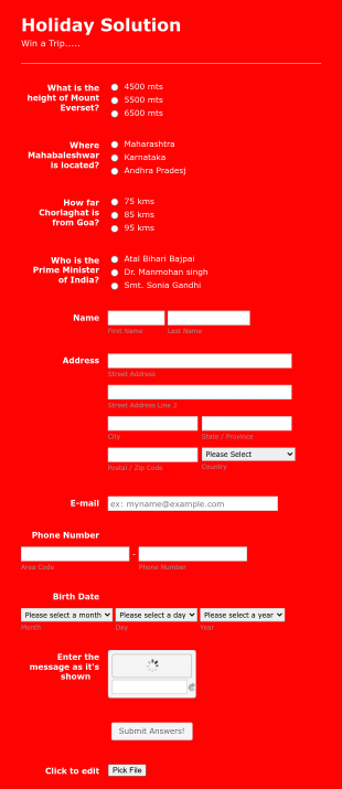 Quiz Form 3 Form Template