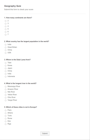 Quiz Form With A Calculated Number Of Correct Answers