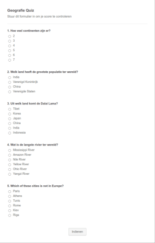 Quiz Formulier Met Aantal Juiste Antwoorden Berekening