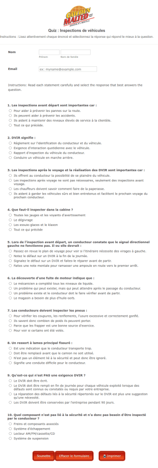 Quiz : Inspections De Véhicules