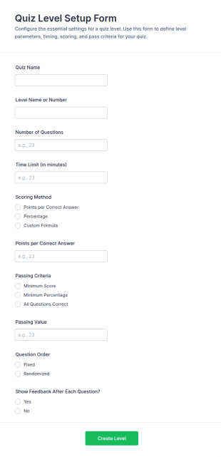 Quiz Level Setup Form Template