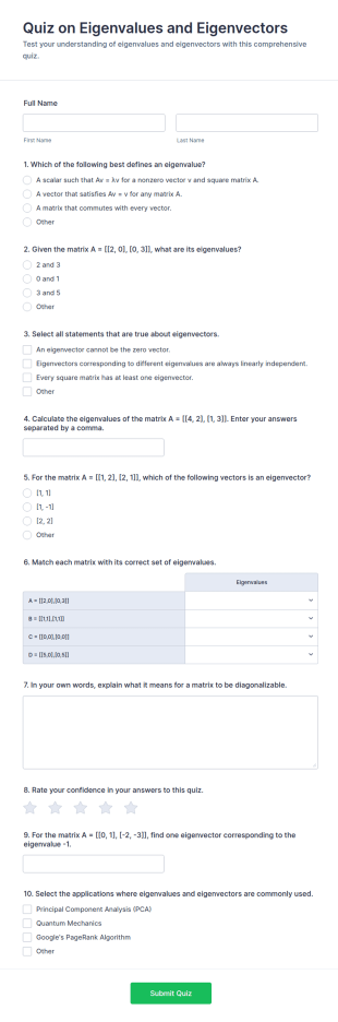Quiz On Eigenvalues And Eigenvectors Form Template