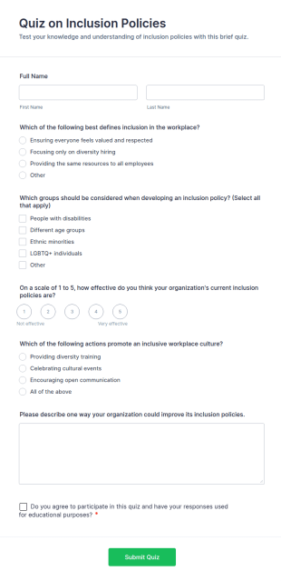 Quiz On Inclusion Policies Form Template