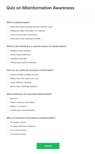 Quiz On Misinformation Awareness Form Template