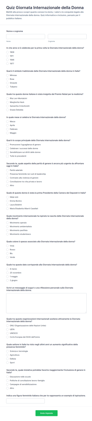 Quiz Per La Giornata Internazionale Della Donna