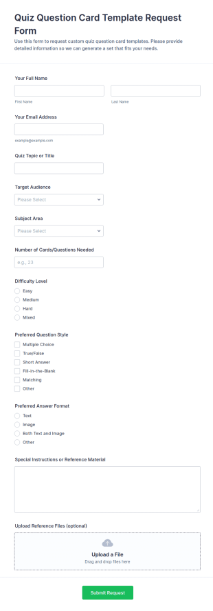 Quiz Question Card Template Request Form