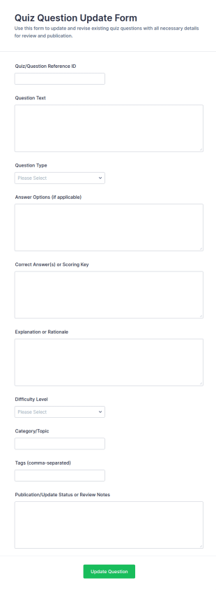 Quiz Question Update Form Template