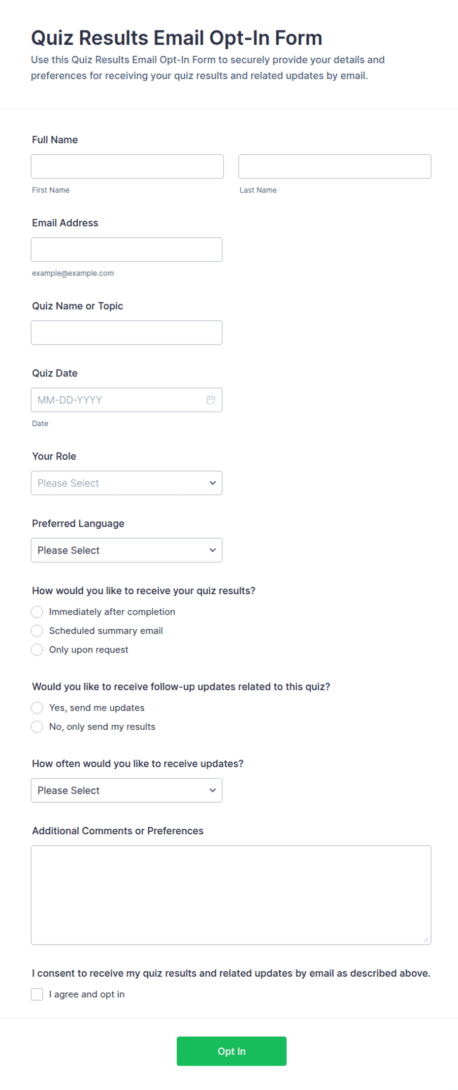 Quiz Results Email Opt-In Form Template | Jotform
