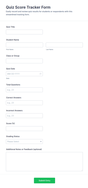 Quiz Score Tracker Form Template