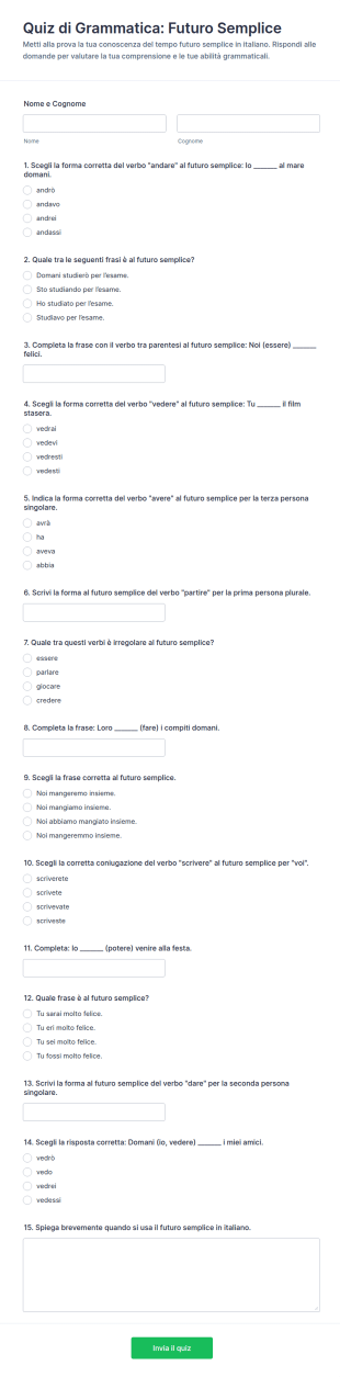 Quiz Sui Tempi Verbali Futuri