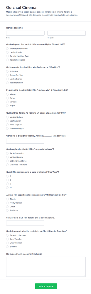 Quiz Sul Cinema Form