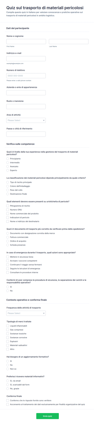 Quiz Sul Trasporto Di Materiali Pericolosi
