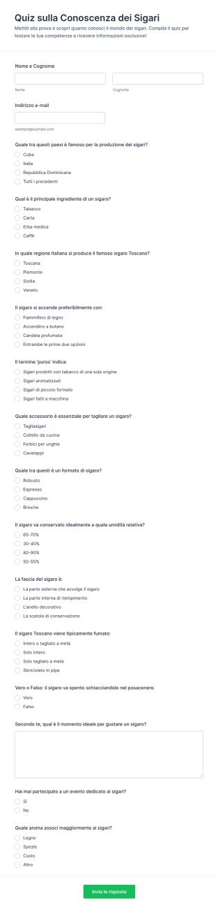 Quiz Sulla Conoscenza Dei Sigari