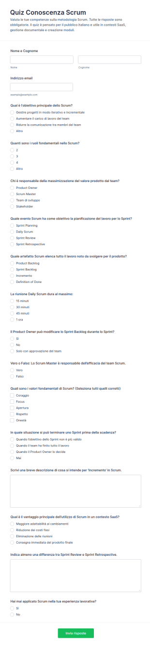 Quiz Sulla Conoscenza Di Scrum