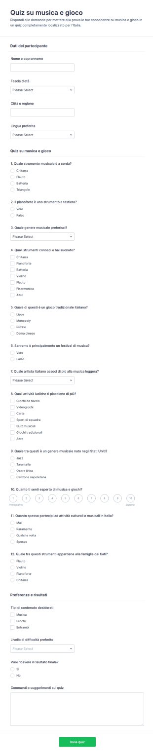 Quiz Sulla Musica E Il Gioco