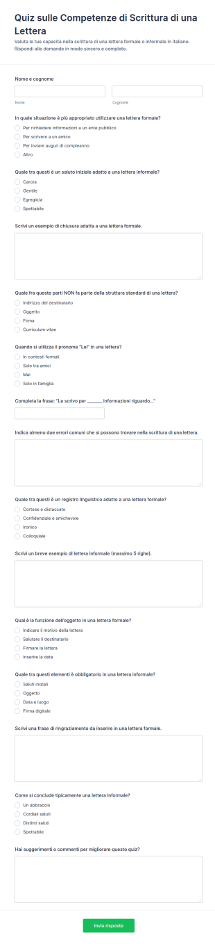 Quiz Sulle Abilità Di Scrittura Di Lettere