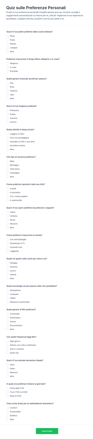 Quiz Sulle Preferenze Personali