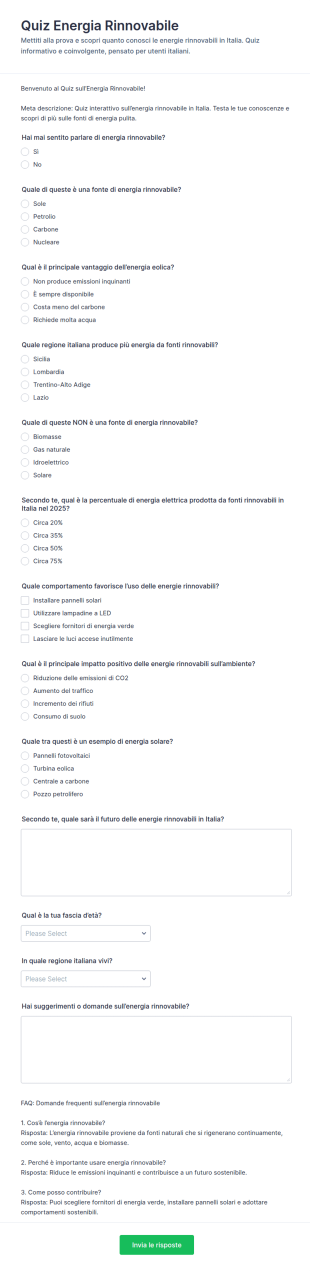 Quiz Sull’Energia Rinnovabile