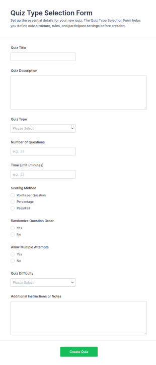 Quiz Type Selection Form Template