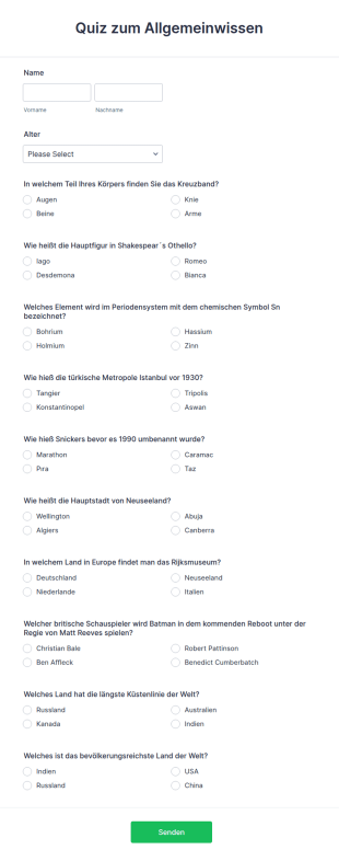 Quiz Zum Allgemeinwissen