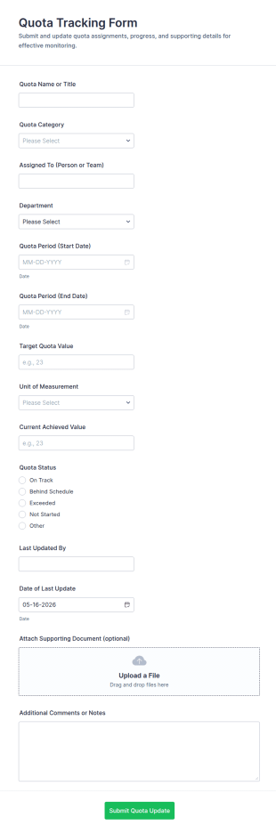 Quota Tracking Form Template