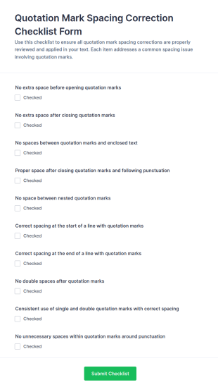 Quotation Mark Spacing Correction Checklist Form Template
