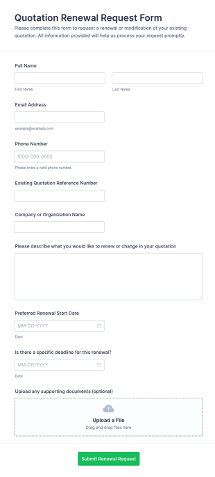 Quotation Renewal Request Form Template