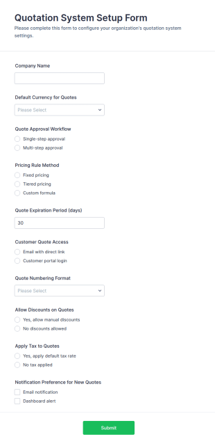 Quotation System Setup Form Template