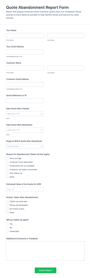 Quote Abandonment Report Form Template