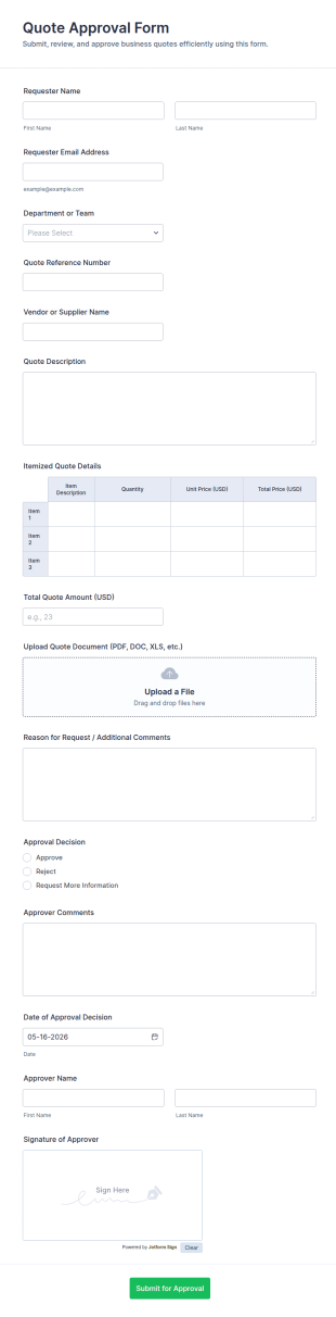 Quote Approval Form Template