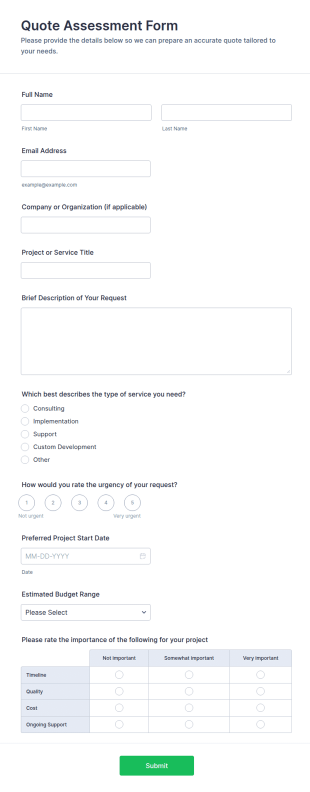 Quote Assessment Form Template