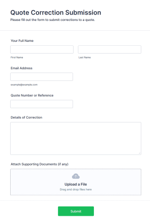 Quote Correction Submission Form Template
