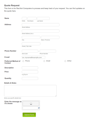 Quote Form Template