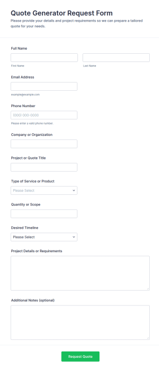 Quote Generator Request Form Template