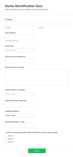 Quote Identification Quiz Form Template