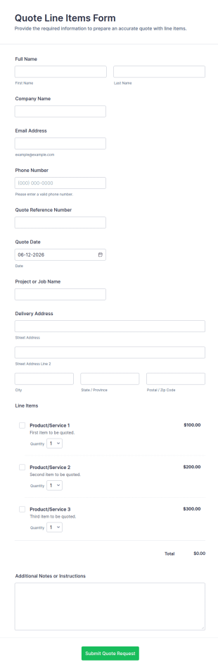 Quote Line Items Form Template