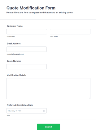Quote Modification Form Template