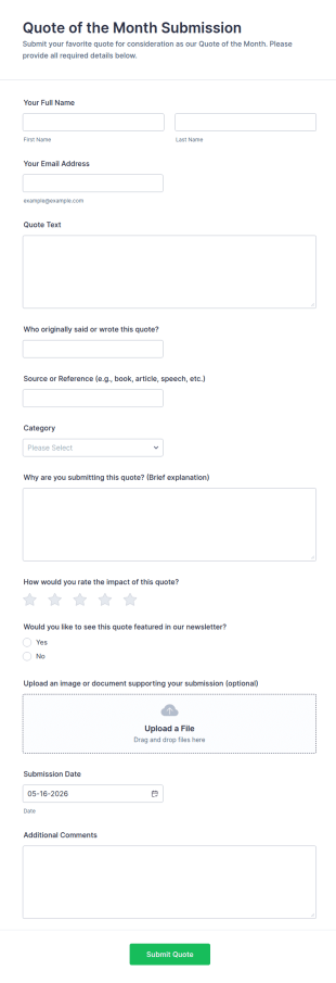 Quote Of The Month Submission Form Template