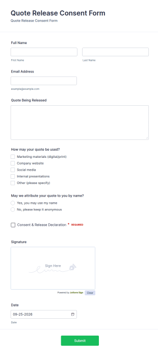Quote Release Consent Form Template
