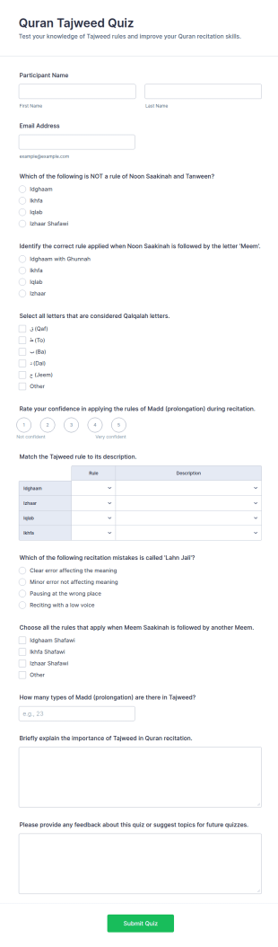 Quran Tajweed Quiz Form Template